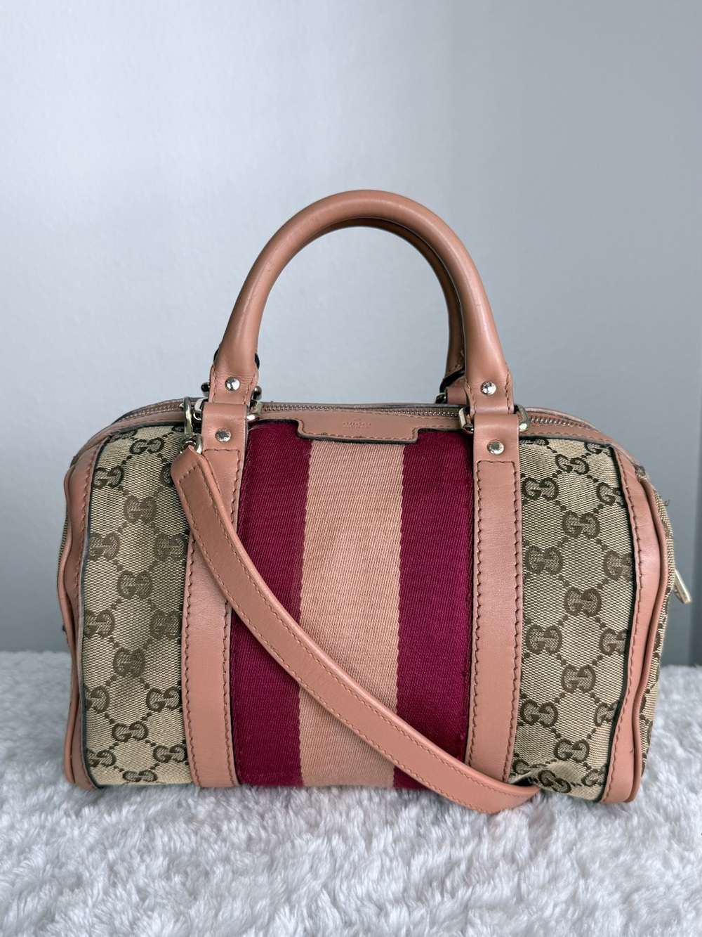 Gucci Web Boston small with Strap GG Canvas
